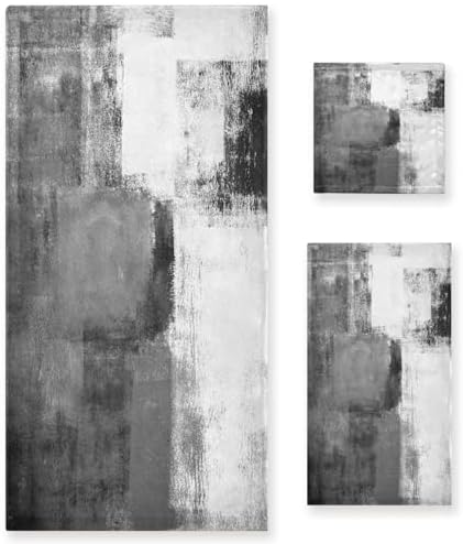 MATEKULI 3-Piece Black White Grey Towel Set