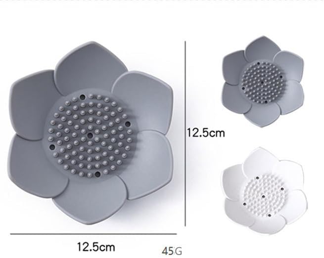 GXMRHWY Silicone Soap Dish Flower Shape Drain Holder Grey