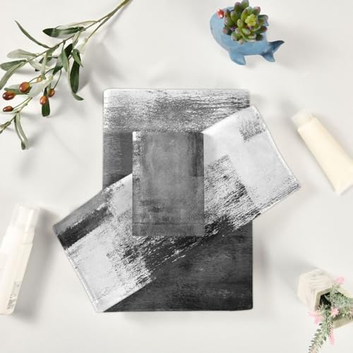 MATEKULI 3-Piece Black White Grey Towel Set