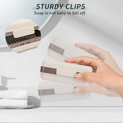 4 Pack Travel Soap Holder Set with Foaming Net and Packaging Bags Grey