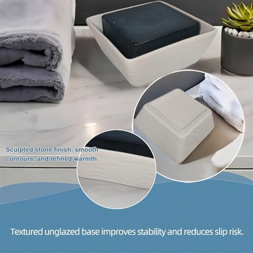 Vonpri Ceramic Soap Dish Non-Slip Square Holder for Bath and Kitchen