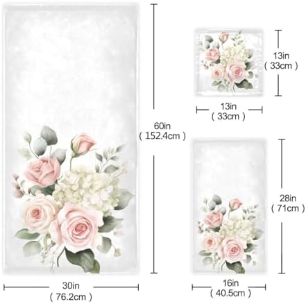 Bolaz 3 Piece Bath Towel Set Pink Rose Hydrangea
