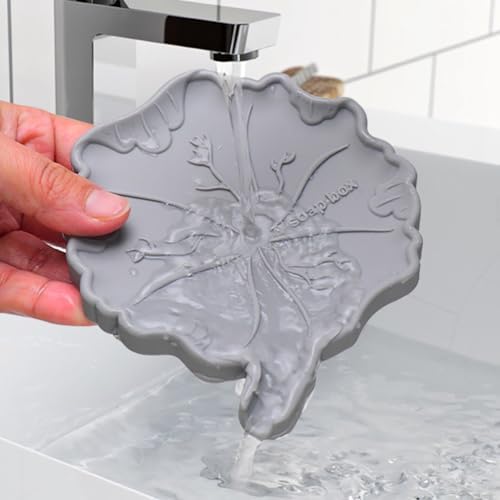Creative Silicone Soap Holder Lotus Leaf Shape Non Slip Self Draining Light Grey