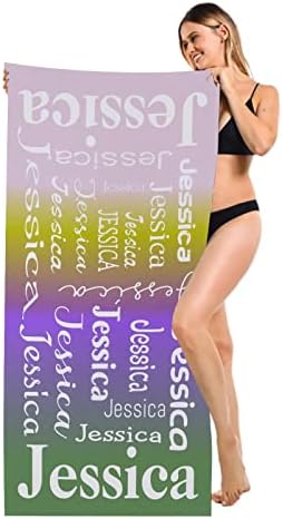 XOZOTY Pink Yellow Purple Green Personalized Beach Towel