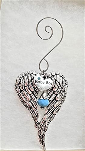 Baby Boy Infant Memorial Sympathy Angel Wings with Heart Charm Keepsake