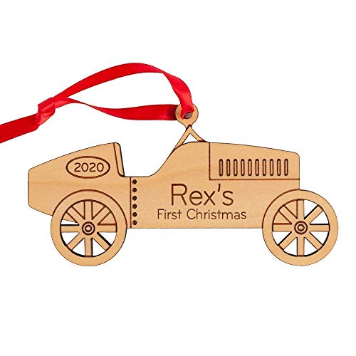 Race Car Ornament Personalized Babys First Christmas 2024 Wood Handmade