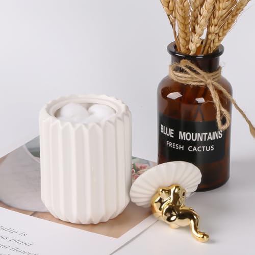 Tonxx Q-Tip Holder Dispenser with Lids 2 Pack White Ceramic Jars