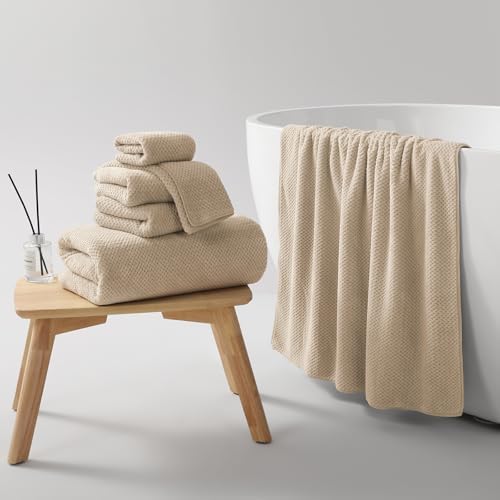 REDKISS 6-Piece Bath Towel Set - Camel Ultra-Fiber No Lint