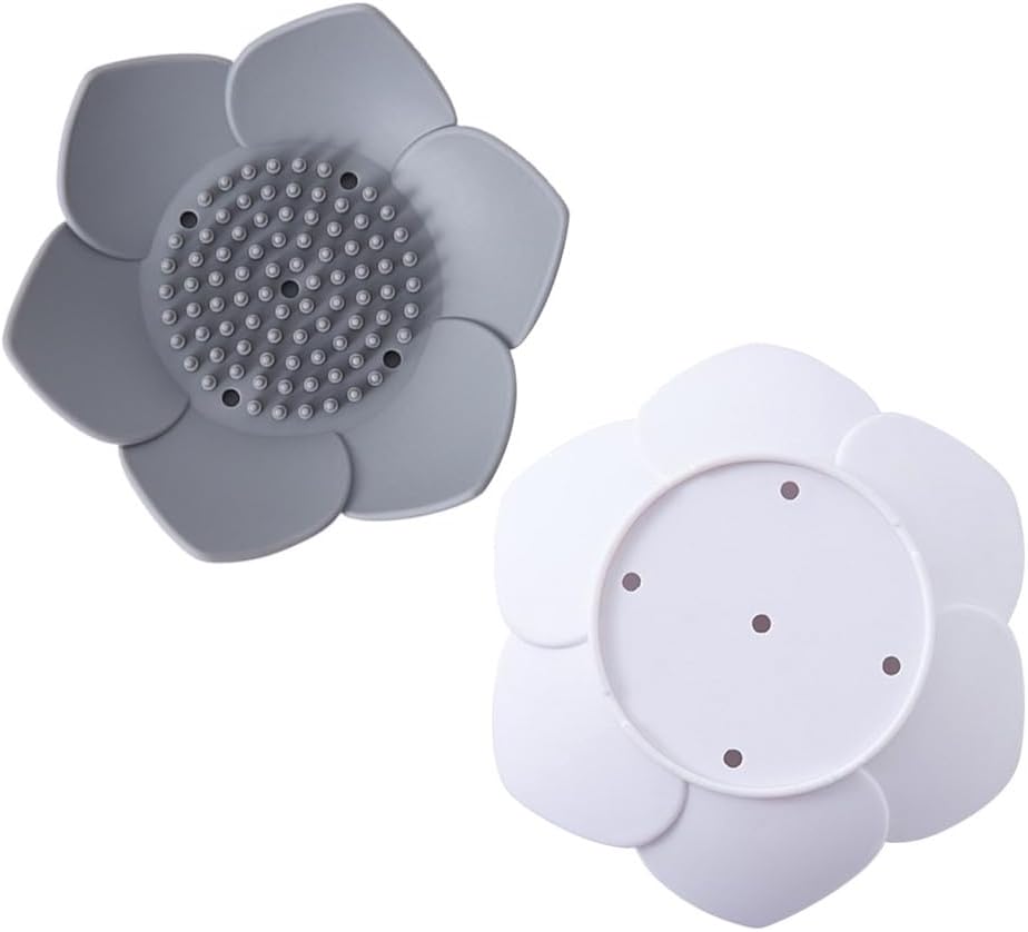 Cabilock Flower Shape Silicone Soap Dish Drain Tray Holder