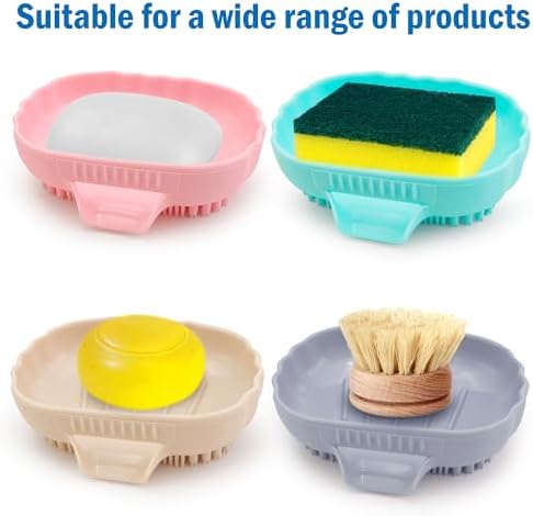 Mabnuby Silicone Self Draining Soap Dish with Bristles Brush Purple Grey
