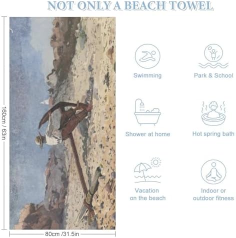 AMEIZHUB Large Beach Towel with Anchor Design