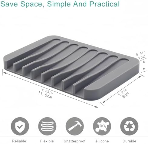 Self-Draining Silicone Soap Dish for Bathroom Gray and White