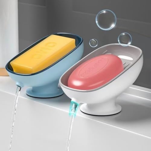 FABEILAI Leaf Shape Soap Holder with Suction Cup Self Draining Gray