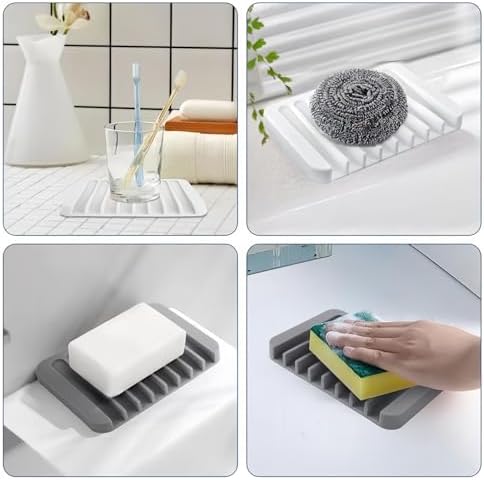 Self-Draining Silicone Soap Dish for Bathroom Gray and White