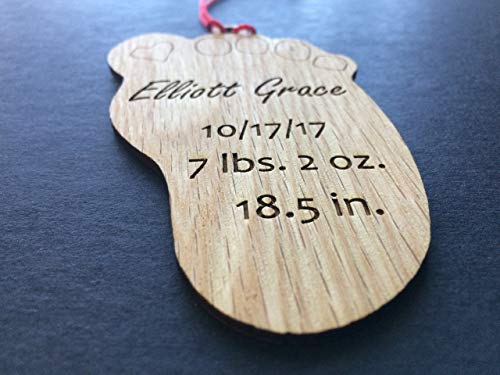 Personalized Baby Footprint Christmas Ornament Made of Oak Wood