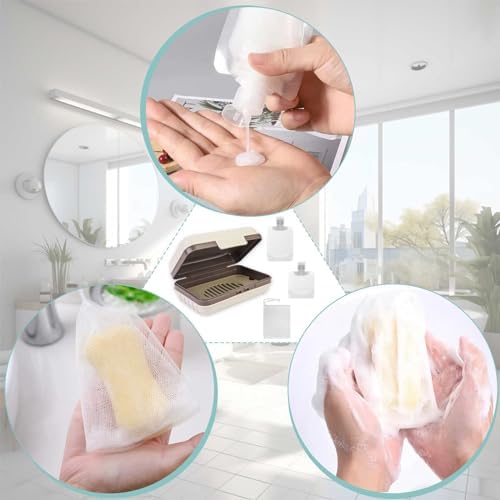 4 Pack Travel Soap Holder Set with Foaming Net and Packaging Bags Grey