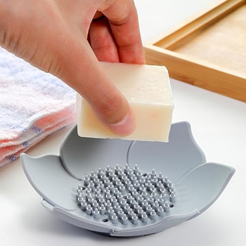 Lotus Flowers Soap Dish - Non-Slip Silicone Holder with Drain
