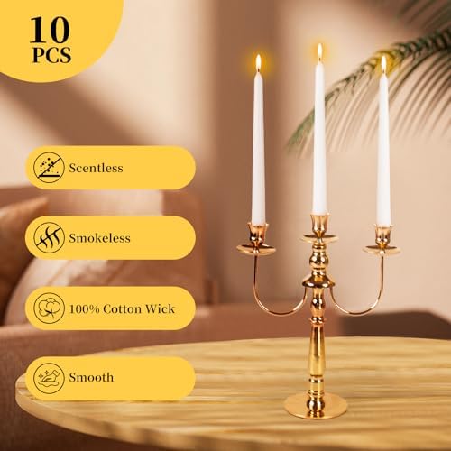 KONNI 08710 Inch White Taper Candles 10 Pack Smokeless Long Burning