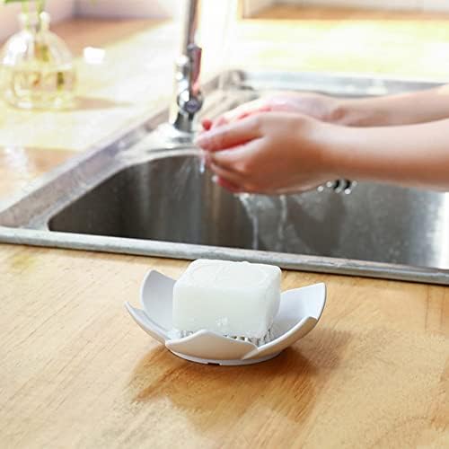 GXMRHWY Silicone Soap Dish Flower Shape Drain Holder Grey