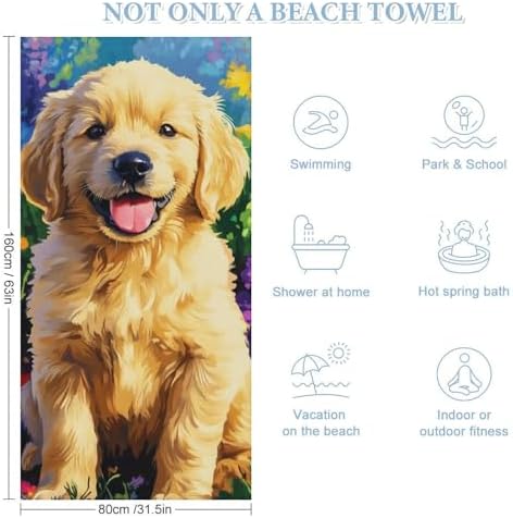Cute Puppy Fluffy Oversized Beach Towel 32x64 Inches