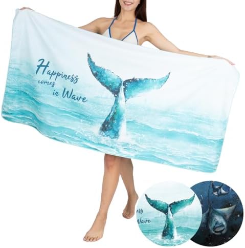 Umade Upgraded Microfiber Beach Towel - Whale Tail Aqua Blue 1
