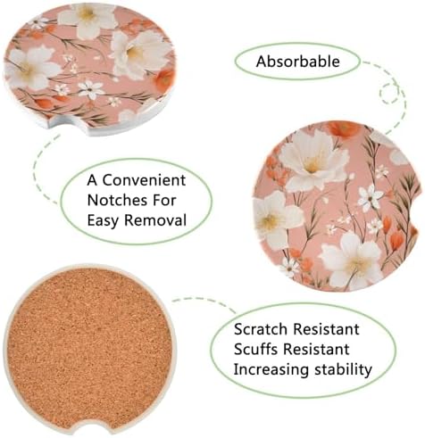 Takiito Flowers Car Cup Holder Coasters 2 Pack