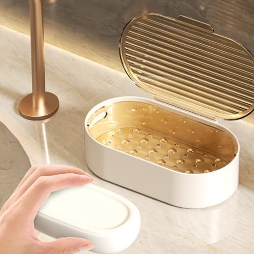 Elegant Grey Soap Dish with Drain and Lid 1