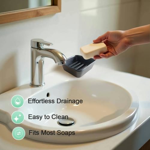 Vonpri Ceramic Soap Dish Square Drainage Holder for Bathroom and Kitchen