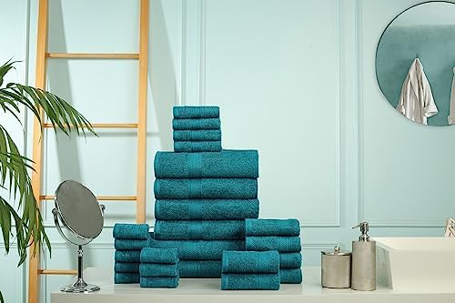 HILLFAIR 24 Pc Towel Set - 100 Cotton Teal