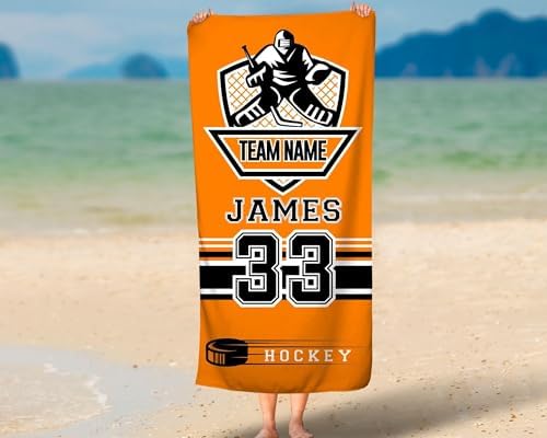 Personalized Hockey Team Beach Towel Custom Dad Mom Gift Sports Fan Towel