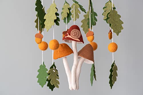 Handmade Mushroom and Leaf Baby Crib Mobile