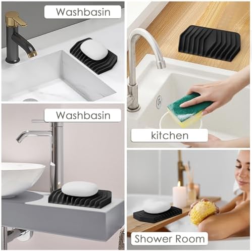 SAISN Silicone Soap Dish for Shower Black