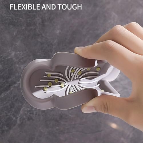 Loyliawa Soap Dish with Drainage Non-Slip Flower Shape Grey