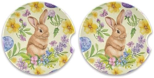 Easter Bunny Car Coasters 2 Pack - Ceramic Cork Base