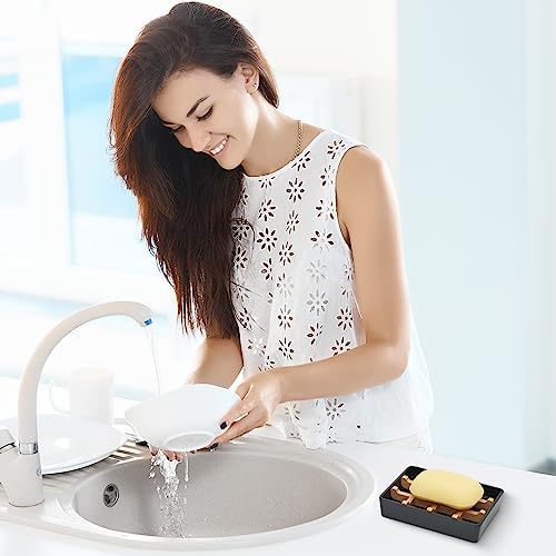 Bamboo Soap Dish with Anti-Slip Pads and Four Compartments