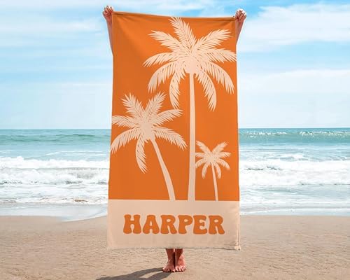 Personalized Beach Towel with Name and Palm Tree Design