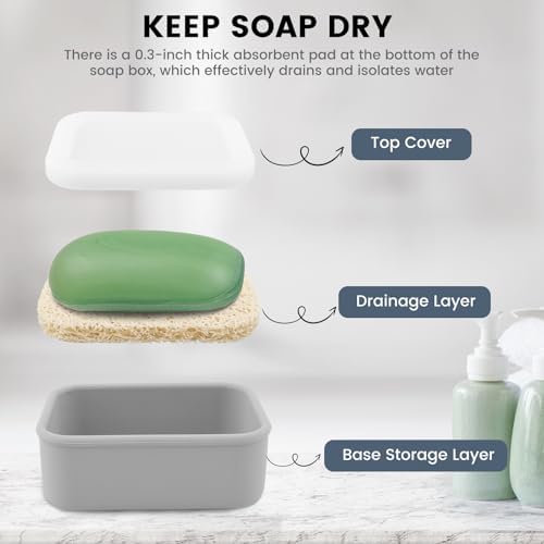 Travel Soap Container with Leakproof Silicone Lid and Drainage Pad