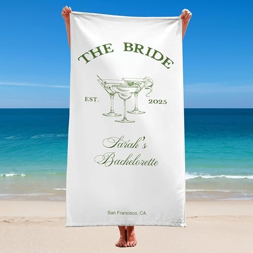 Personalized Bridesmaid Beach Towel with Name Location