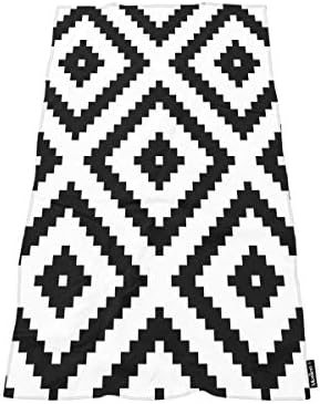 Comfy Bath Towels Black and White Diamond Grid 64x32 Inches