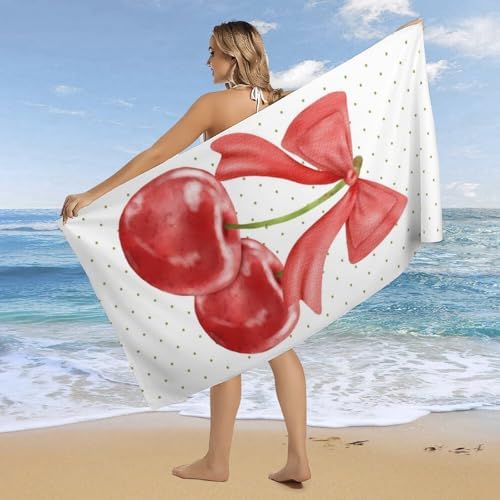 Cherry Ribbon Fluffy Beach Towel 32x64 Inch 1