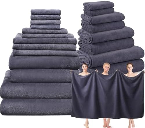 Mixweer 24-Piece Bath Towel Set Dark Grey Microfiber