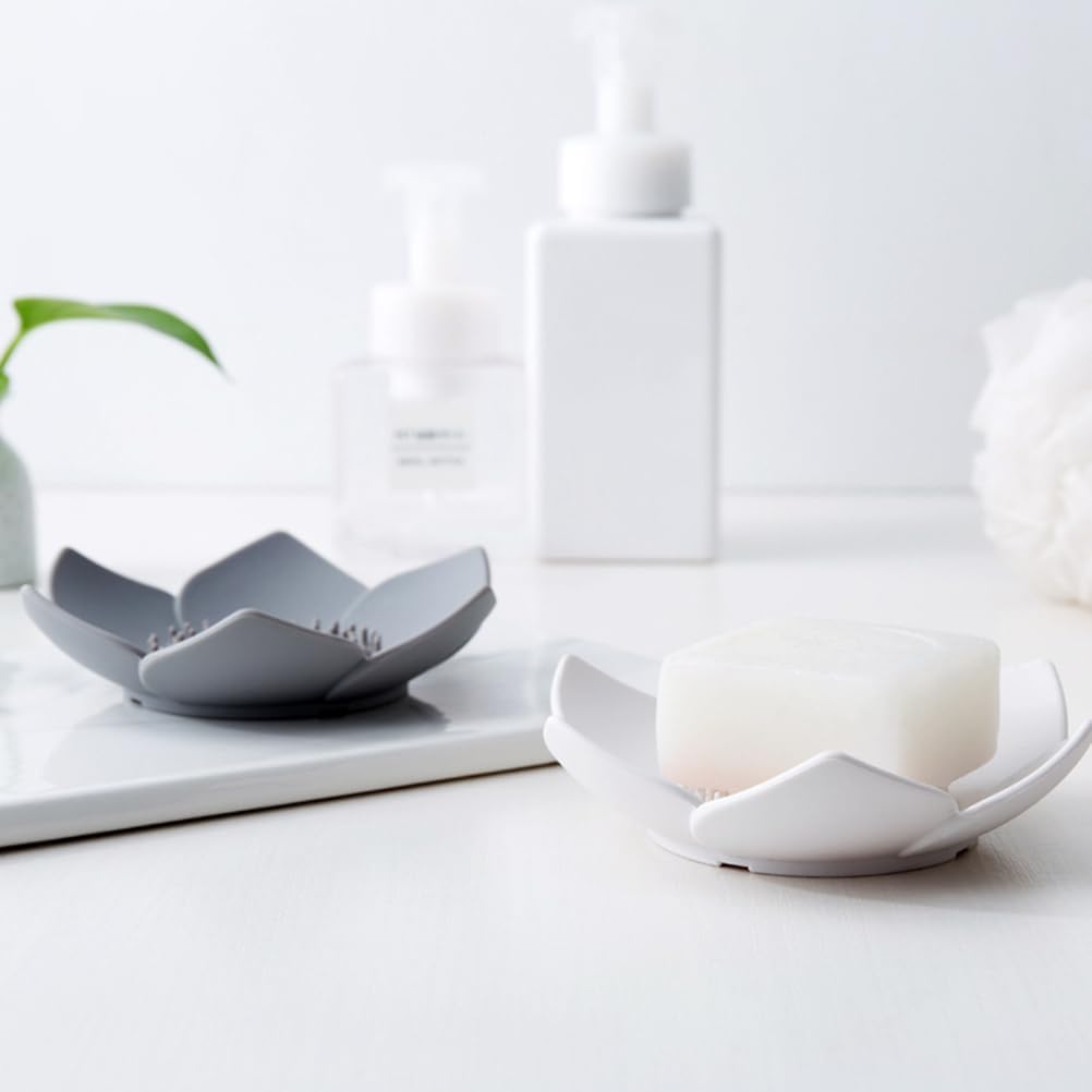 Cabilock Flower Shape Silicone Soap Dish Drain Tray Holder