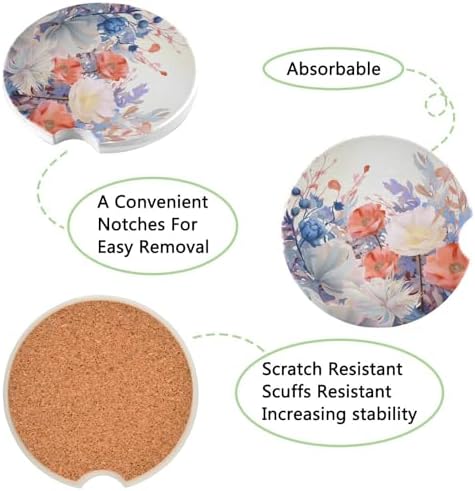 Takiito Floral Car Cup Holder Coasters 2 Pack