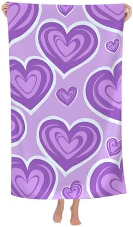 Cute Purple Heart Fluffy Oversized Beach Towel 32x64 Inch