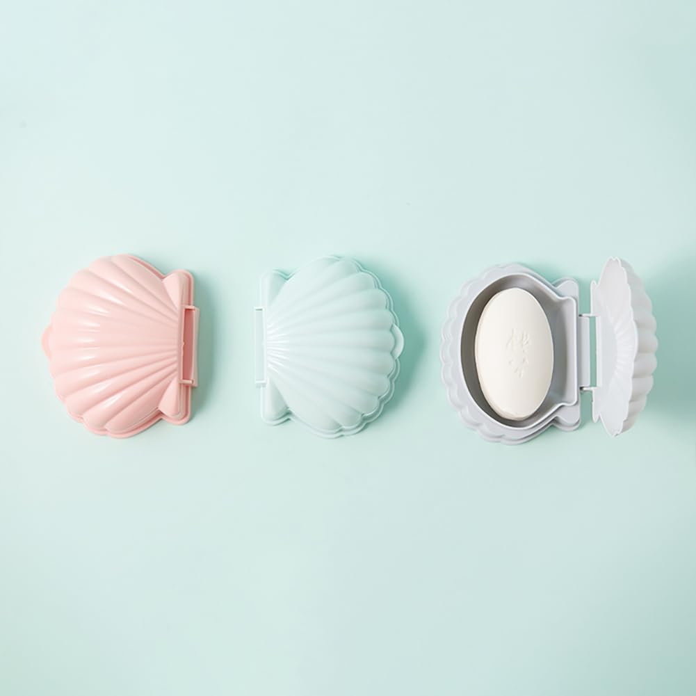 Shell Shaped Soap Box with Lid Self Draining and Portable