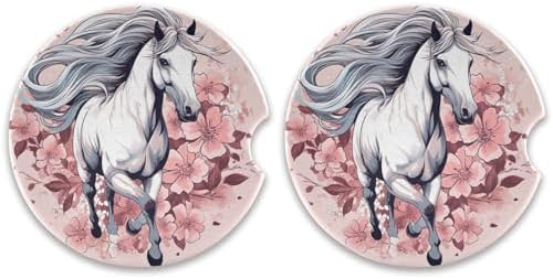 Takiito Horse Flowers Car Coasters 2 Pack