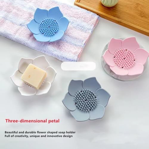 GXMRHWY Silicone Soap Dish Flower Shape Drain Holder Grey
