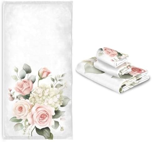 Bolaz 3 Piece Bath Towel Set Pink Rose Hydrangea
