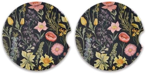 Takiito Garden Flowers Car Cup Holder Coasters 2 Pack