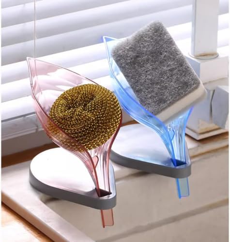 FABEILAI Leaf-Shape Soap Dish Holder Self Draining Gray